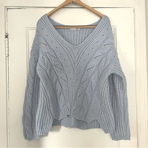 Anthropologie Ramona Cable-Knit Sweater Sky Blue Size Medium NWOT